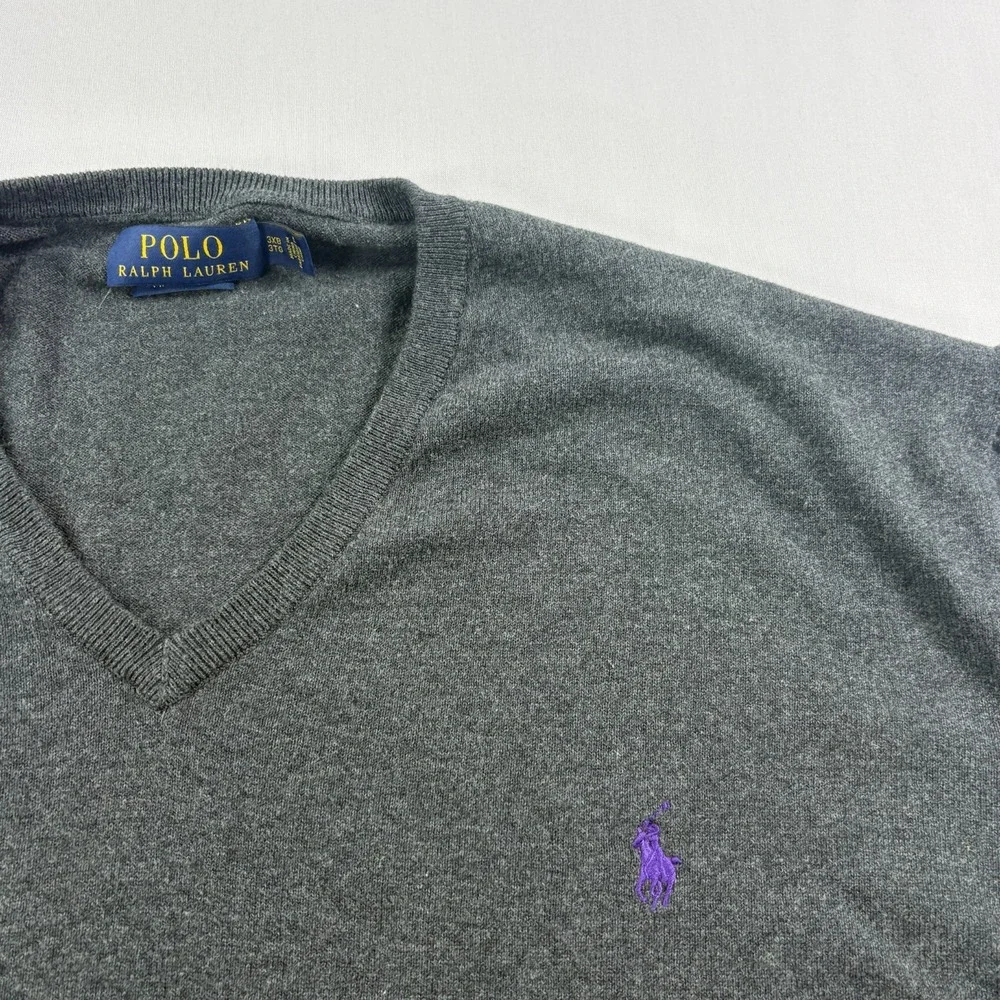 Polo Ralph Lauren Sweater Mens 3XB Big Gray Pima Cotton V-Neck Pullover Stretch